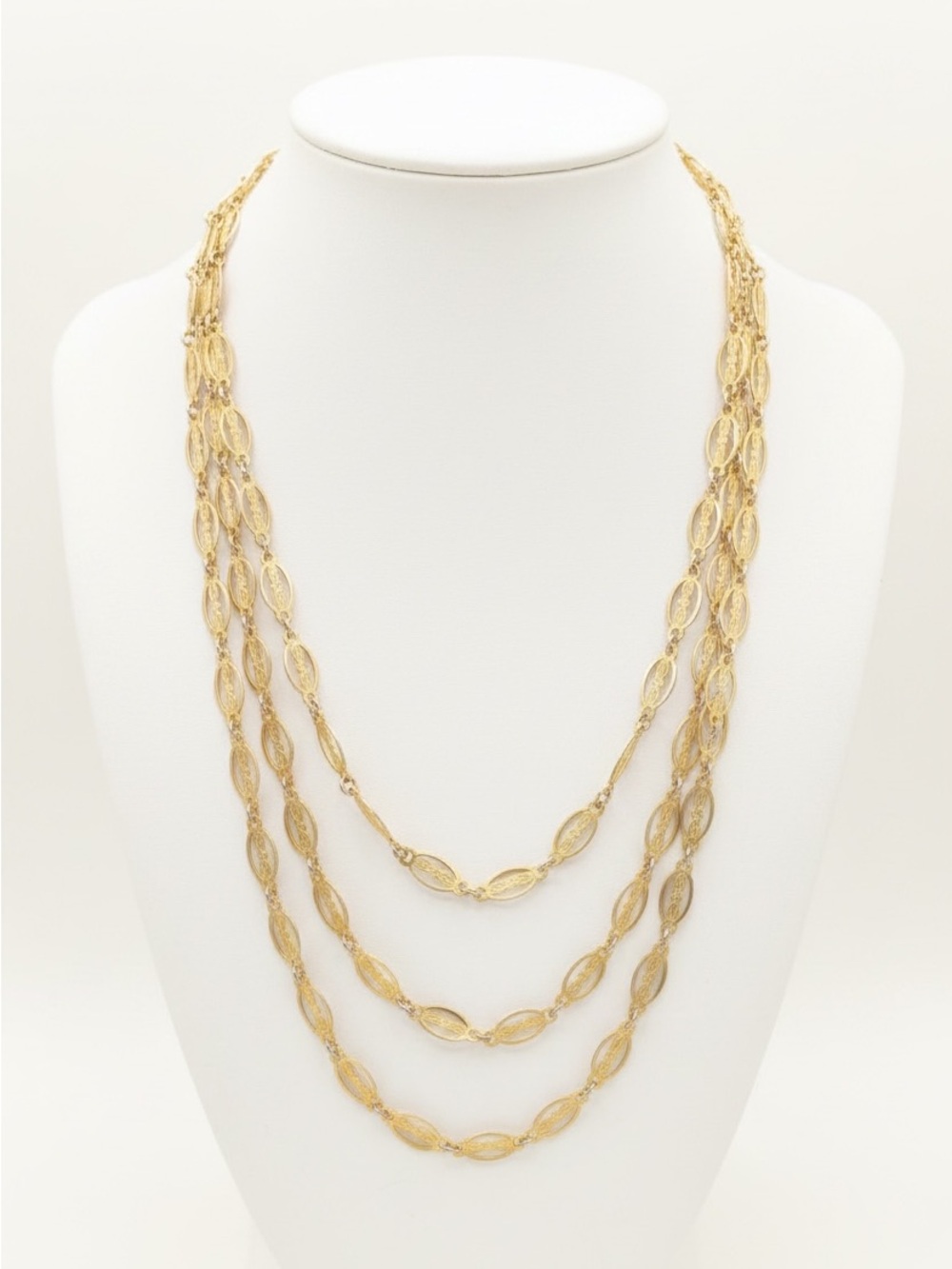 Vintage Gold Tone Layered Filigree Link Necklace